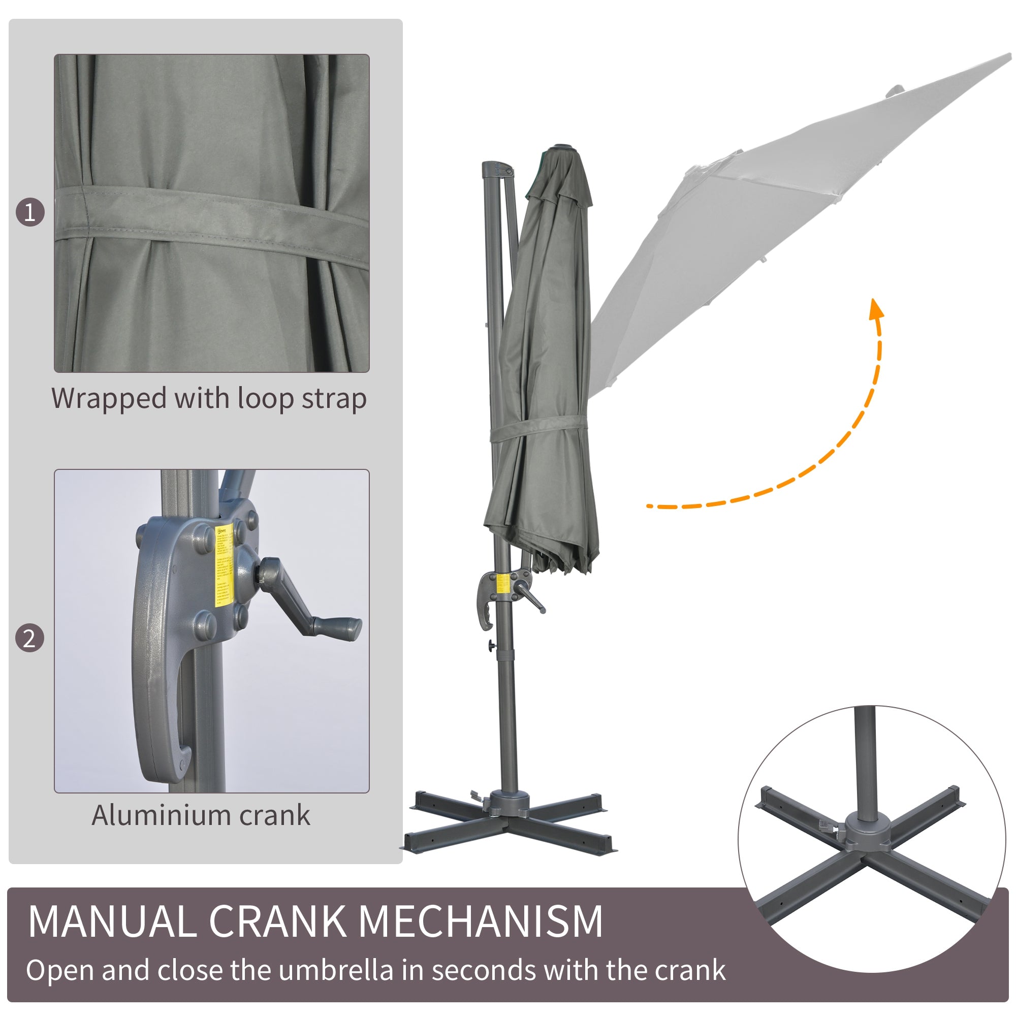 Patio Umbrella, 9.6' Offset, Grey, Aluminum, 360° Rotation, UV Resistant-DECOROLALA