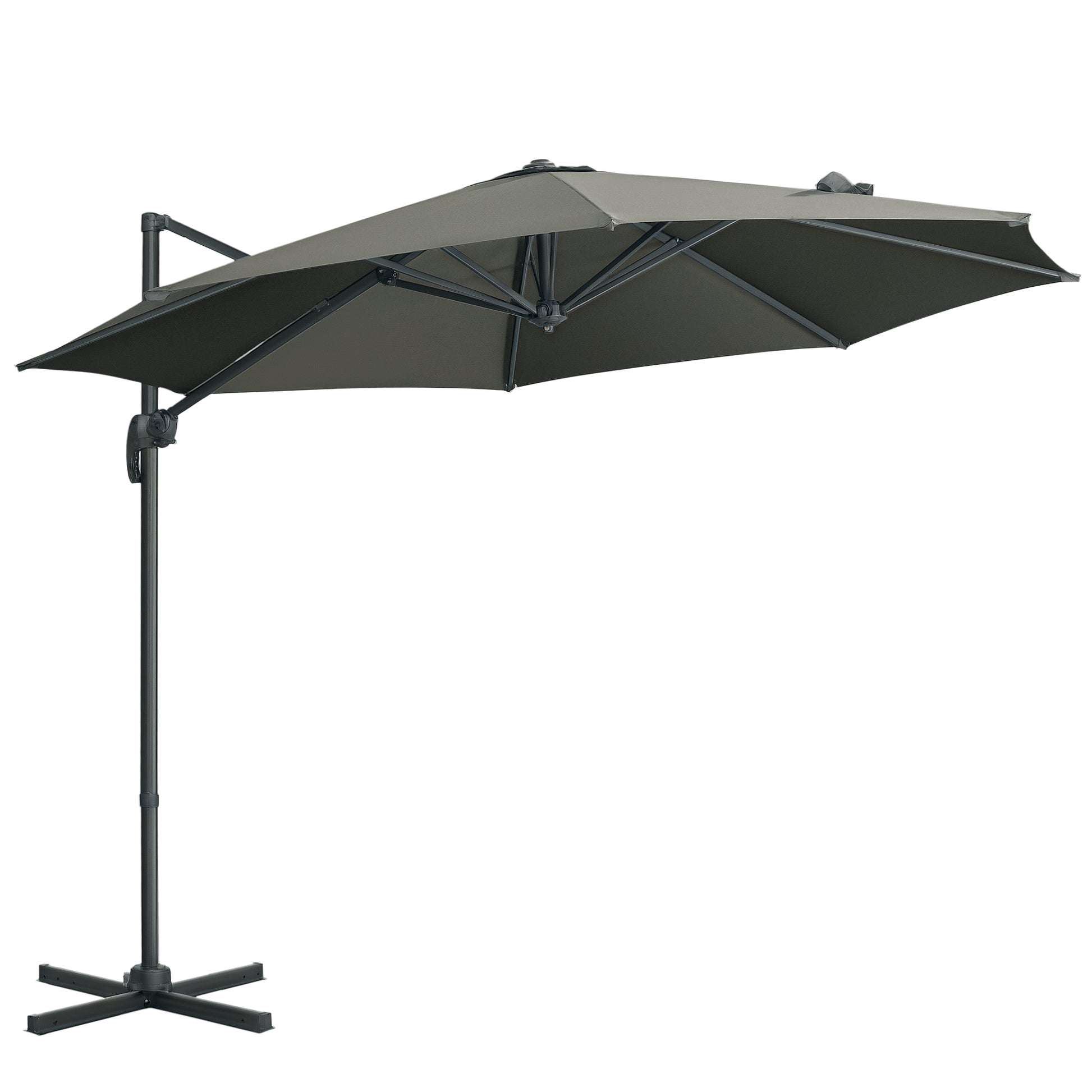 Patio Umbrella, 9.6' Offset, Grey, Aluminum, 360° Rotation, UV Resistant-DECOROLALA