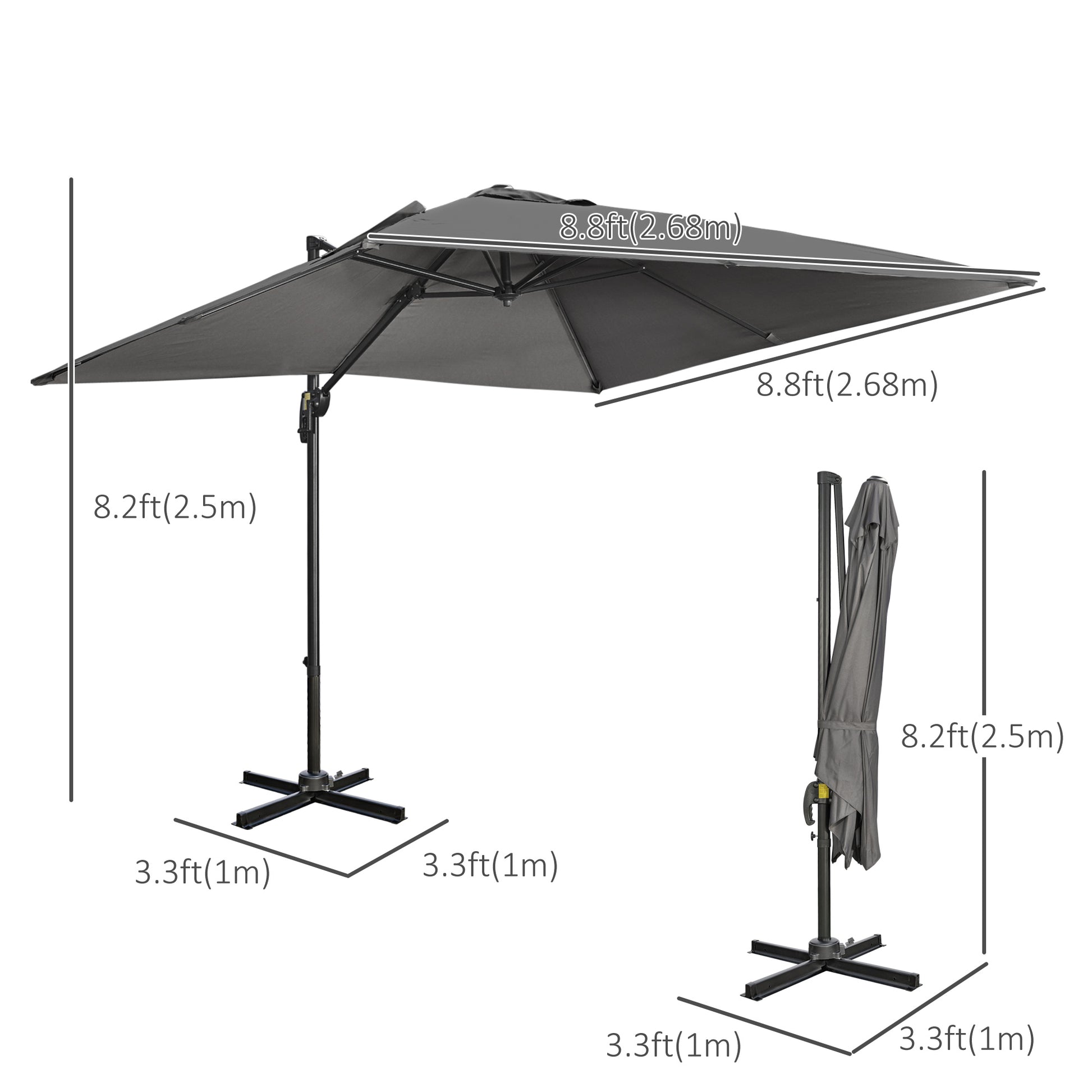 Patio Umbrella 9ft Square, Dark Grey, Aluminum Frame, Tilt, 360¡ Rotation-DECOROLALA