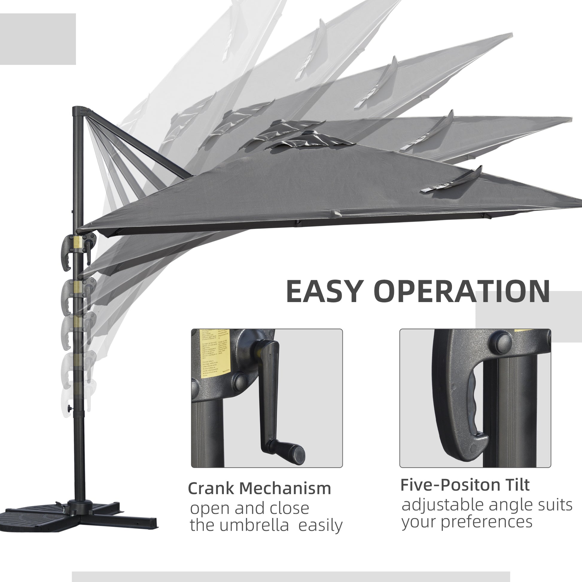Patio Umbrella 9ft Square, Dark Grey, Aluminum Frame, Tilt, 360¡ Rotation-DECOROLALA