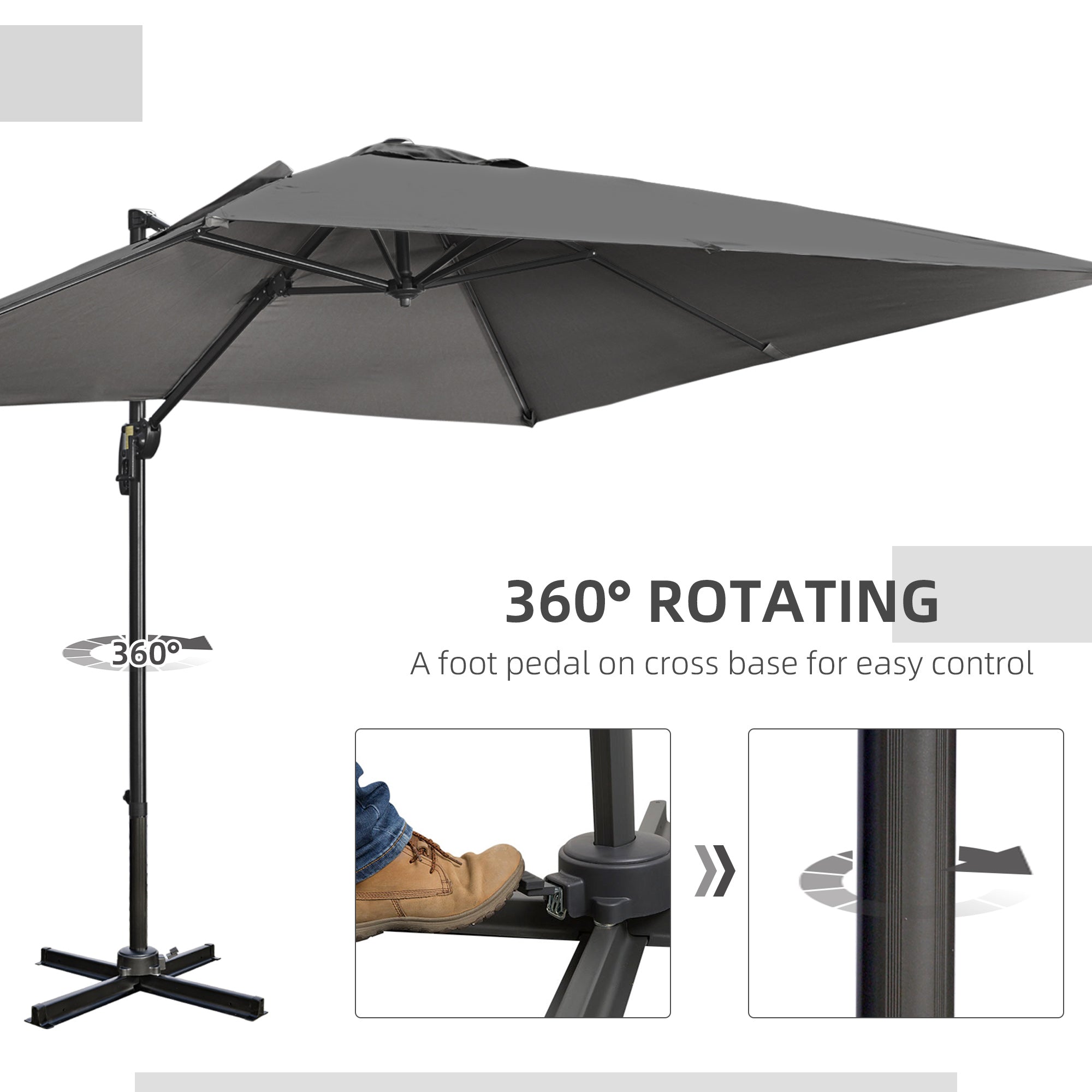 Patio Umbrella 9ft Square, Dark Grey, Aluminum Frame, Tilt, 360¡ Rotation-DECOROLALA