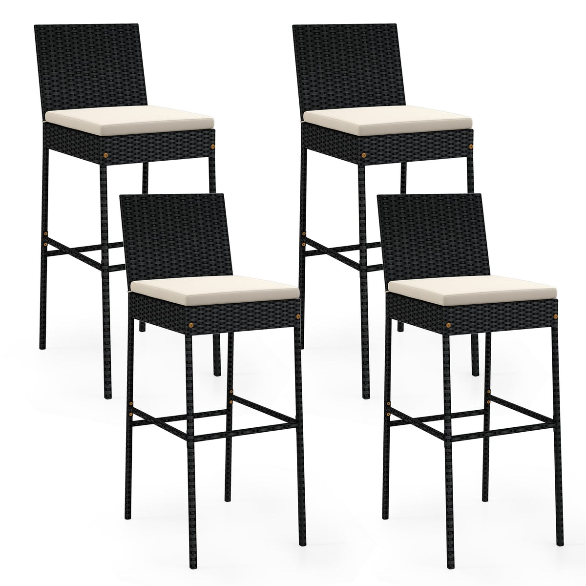 Patio Wicker Barstools with Footrest and Backrest Set of 4-Outdoor Bar Furniture-DECOROLALA
