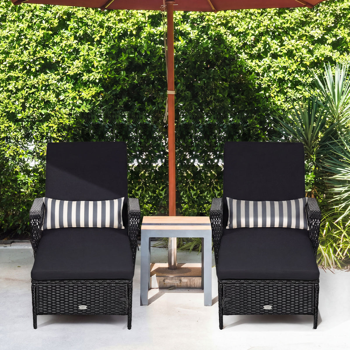 Patio Wicker Chaise Lounge Chair with Pillow and Adjustable Backrest with Cushion-Black-Outdoor Chaise Lounges-DECOROLALA
