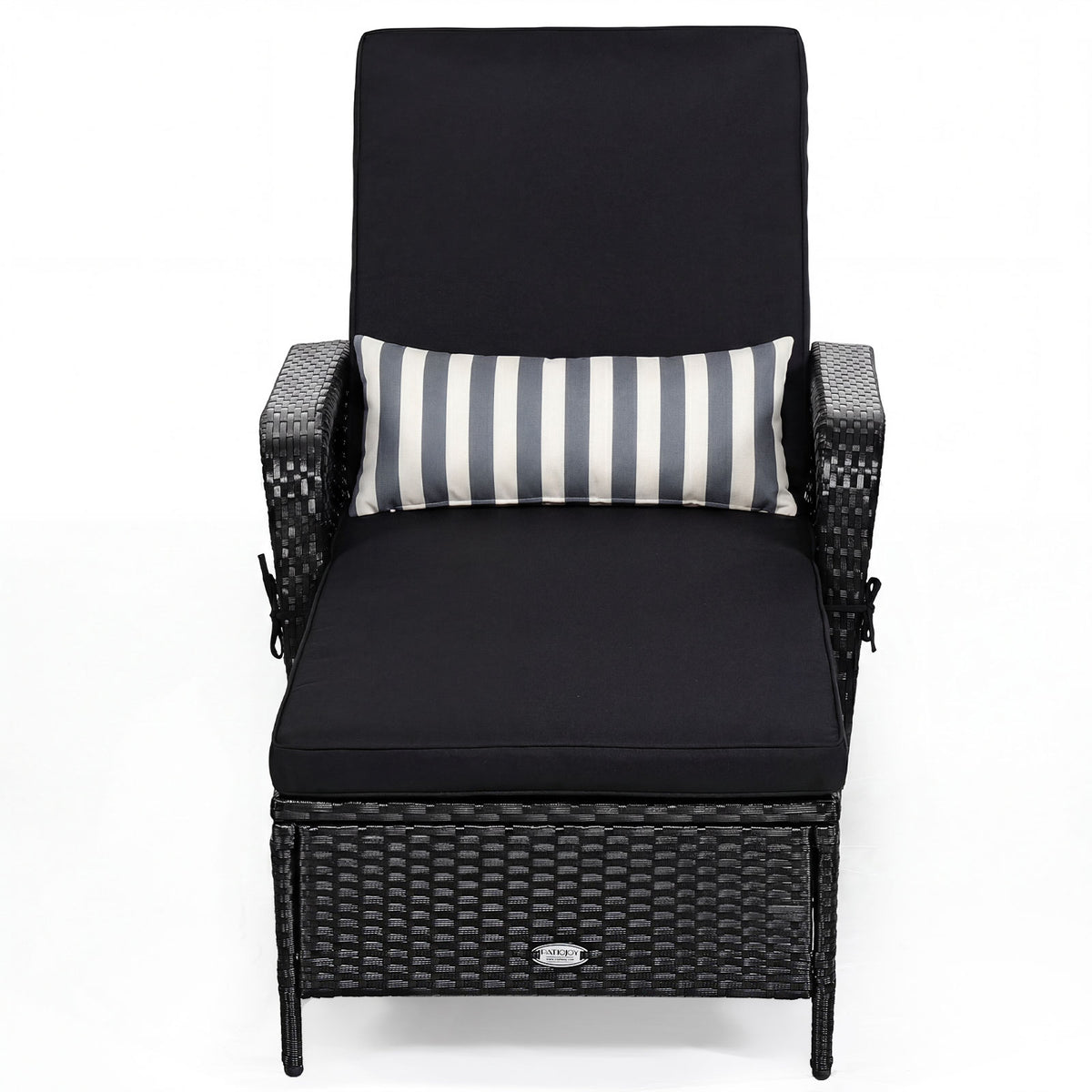 Patio Wicker Chaise Lounge Chair with Pillow and Adjustable Backrest with Cushion-Black-Outdoor Chaise Lounges-DECOROLALA