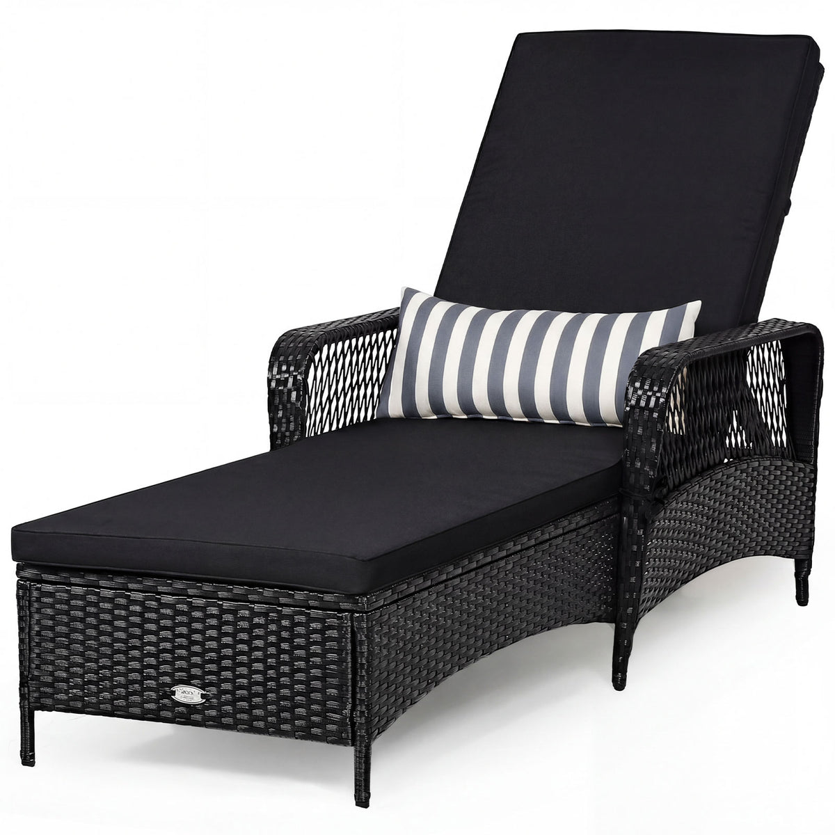 Patio Wicker Chaise Lounge Chair with Pillow and Adjustable Backrest with Cushion-Black-Outdoor Chaise Lounges-DECOROLALA