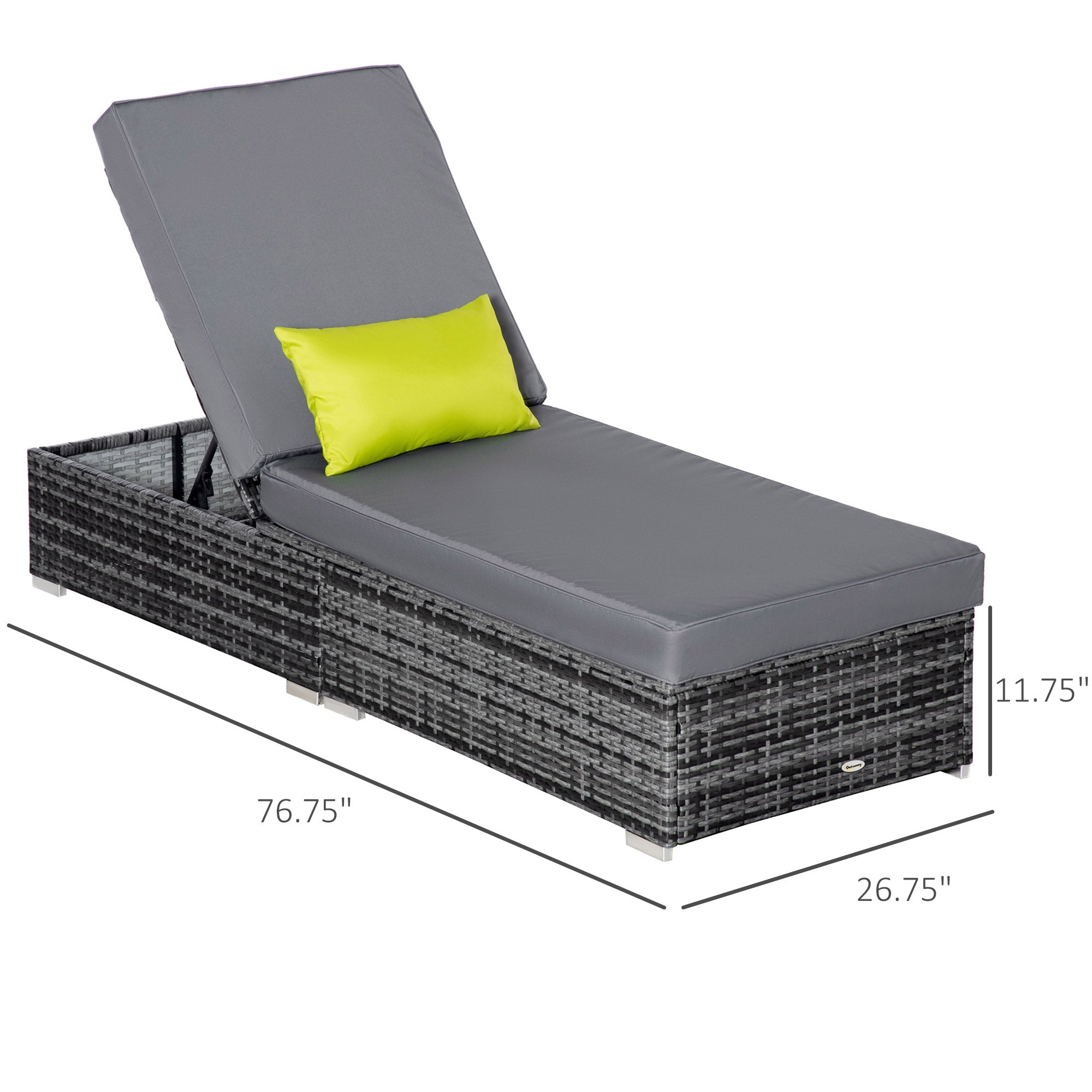 Patio Wicker Chaise Lounge - Grey Reclining-DECOROLALA