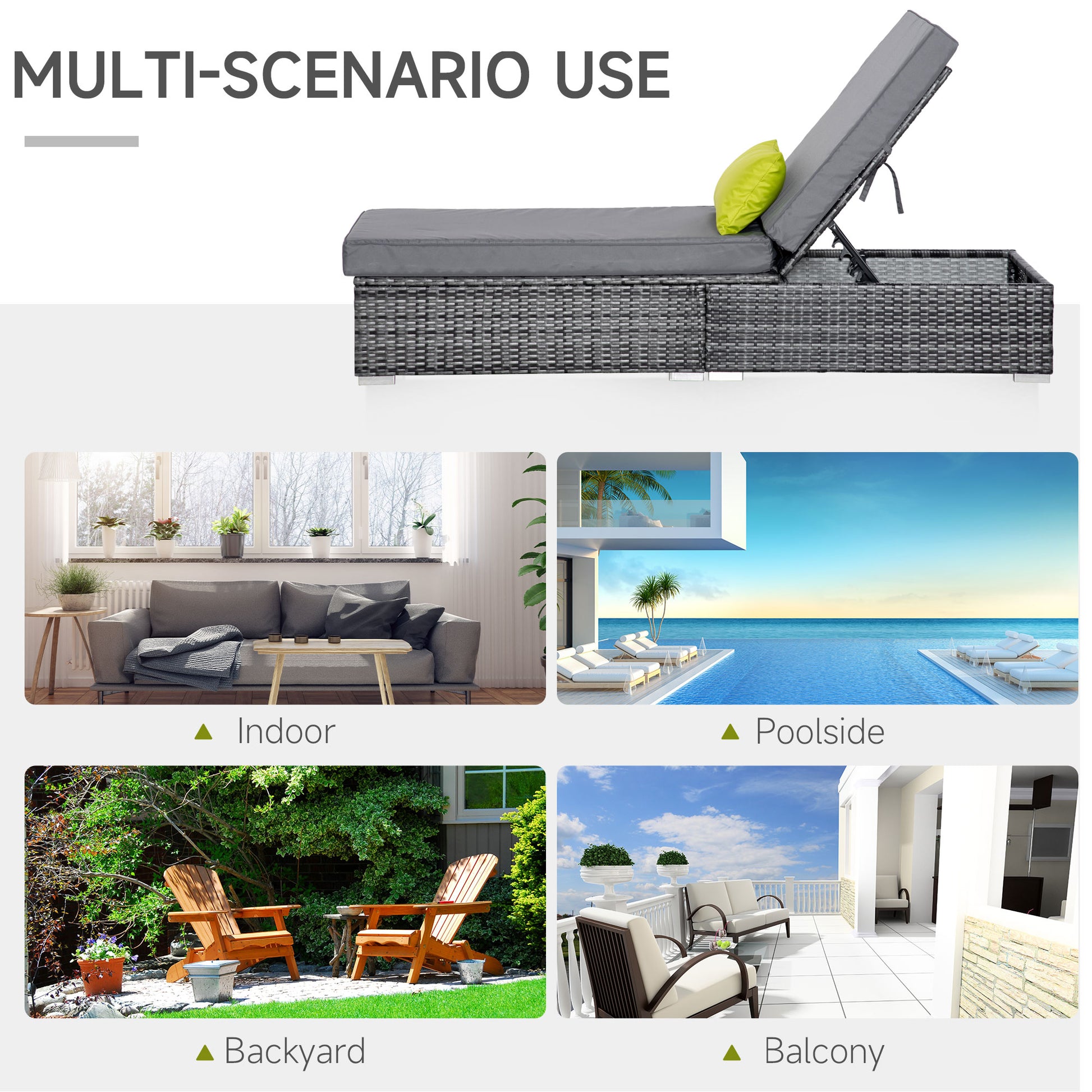Patio Wicker Chaise Lounge - Grey Reclining-DECOROLALA