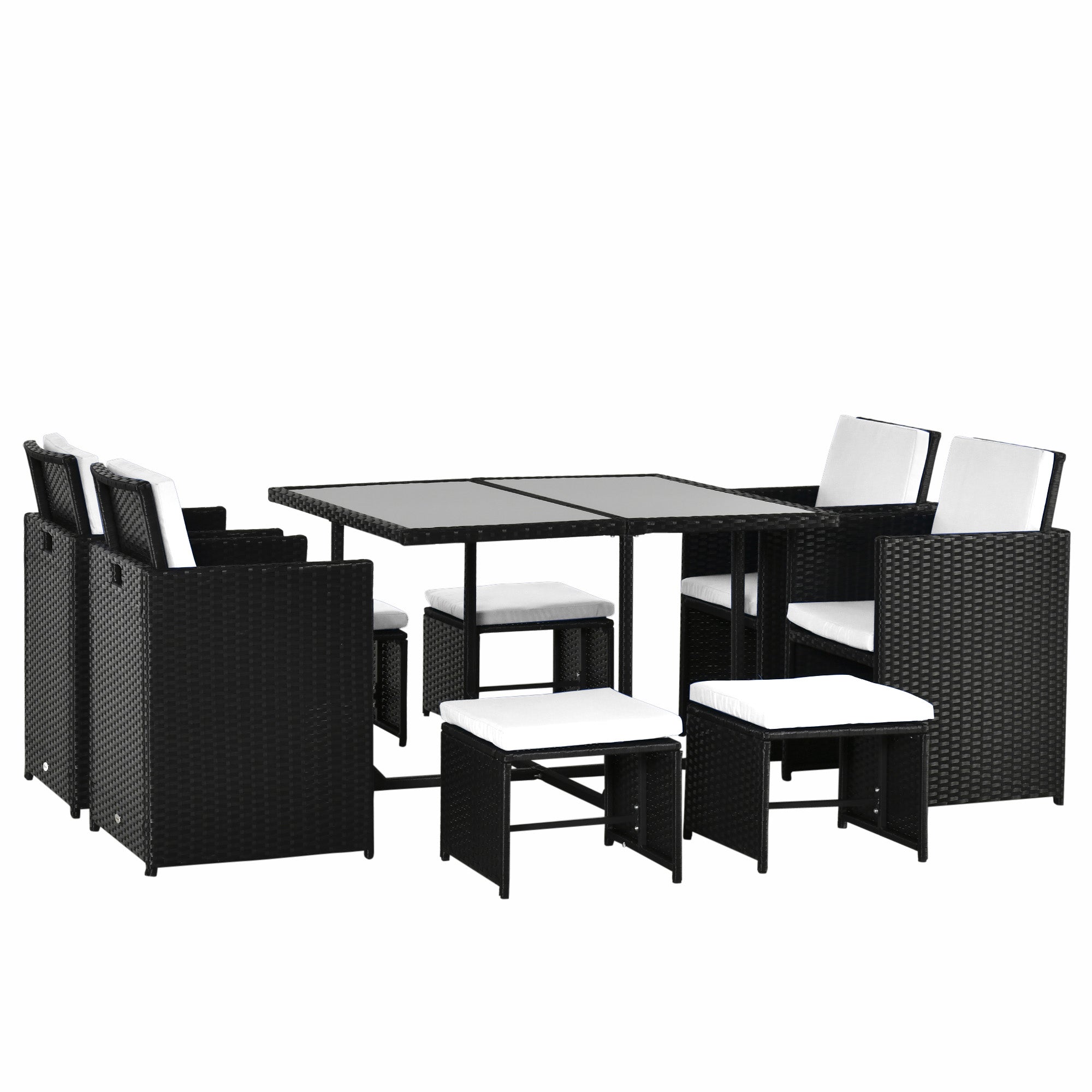 Patio Wicker Dining Set 9pc White PE Rattan-DECOROLALA