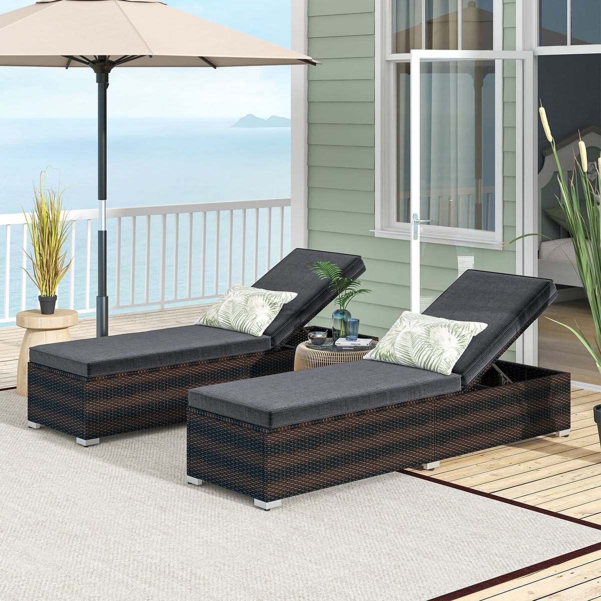 Patio Wicker Lounge Chair with 4-level Backrest and Long Seat Cushion-Brown-Outdoor Chaise Lounges-DECOROLALA