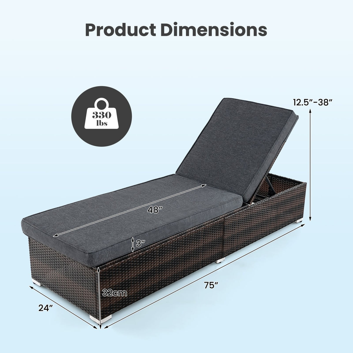 Patio Wicker Lounge Chair with 4-level Backrest and Long Seat Cushion-Brown-Outdoor Chaise Lounges-DECOROLALA