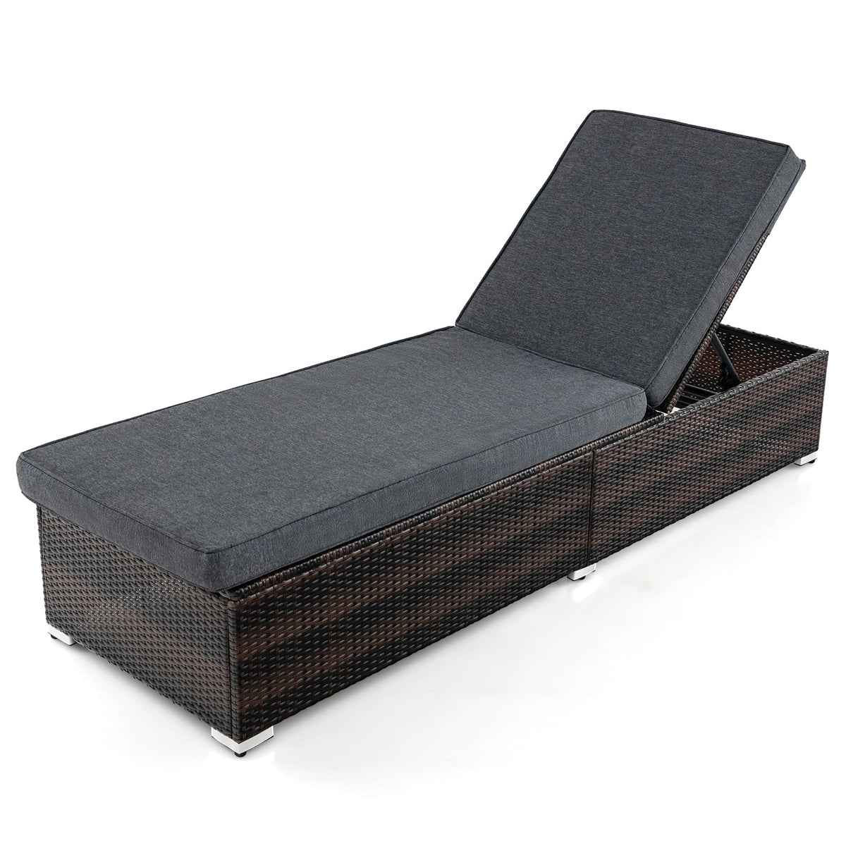 Patio Wicker Lounge Chair with 4-level Backrest and Long Seat Cushion-Brown-Outdoor Chaise Lounges-DECOROLALA