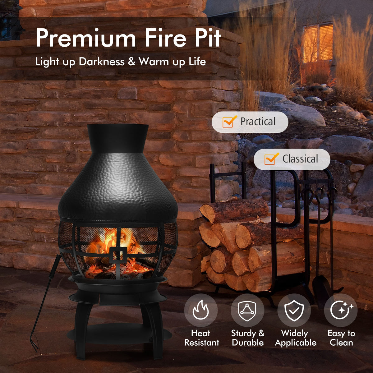 Patio Wood Burning Chimneys Fireplace-Fire Pits-DECOROLALA