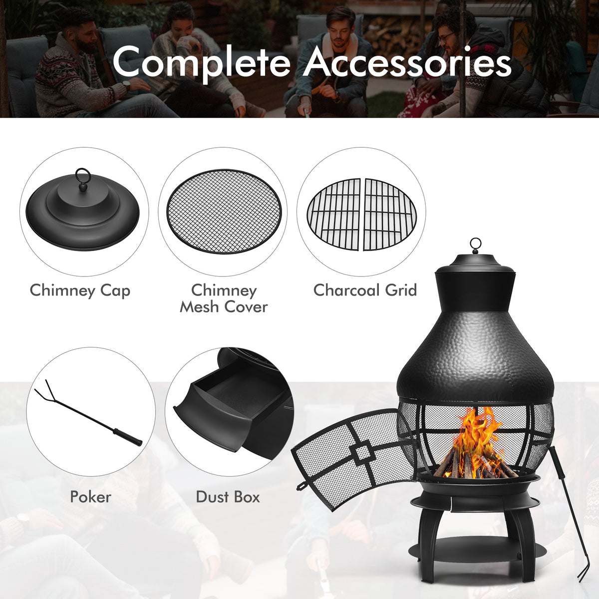 Patio Wood Burning Chimneys Fireplace-Fire Pits-DECOROLALA