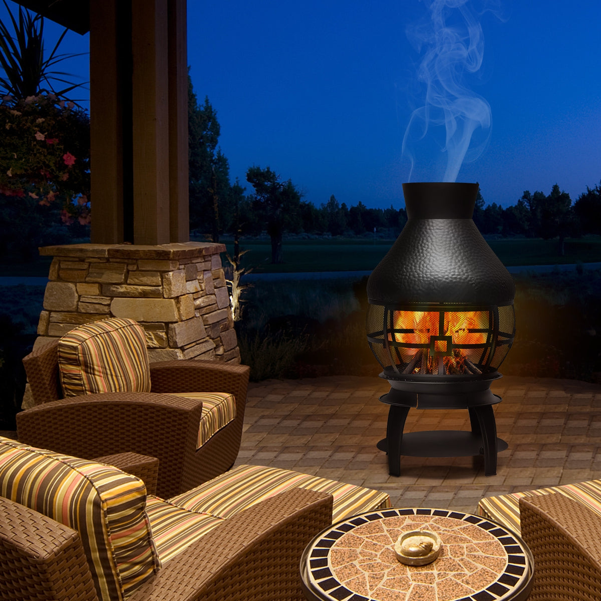 Patio Wood Burning Chimneys Fireplace-Fire Pits-DECOROLALA