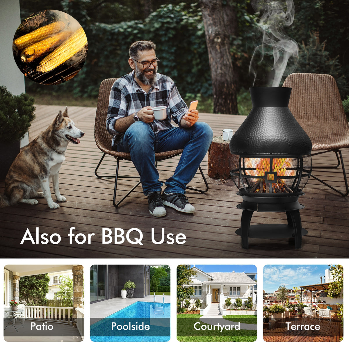 Patio Wood Burning Chimneys Fireplace-Fire Pits-DECOROLALA