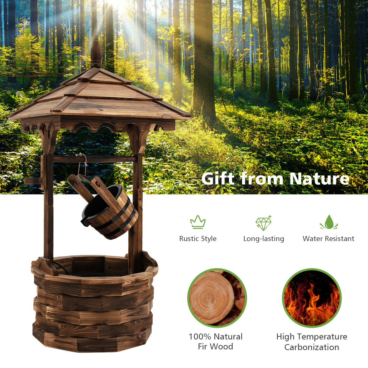 Patio Wooden Water Fountain with Electric Pump-Brown-Outdoor Water Fountains-DECOROLALA