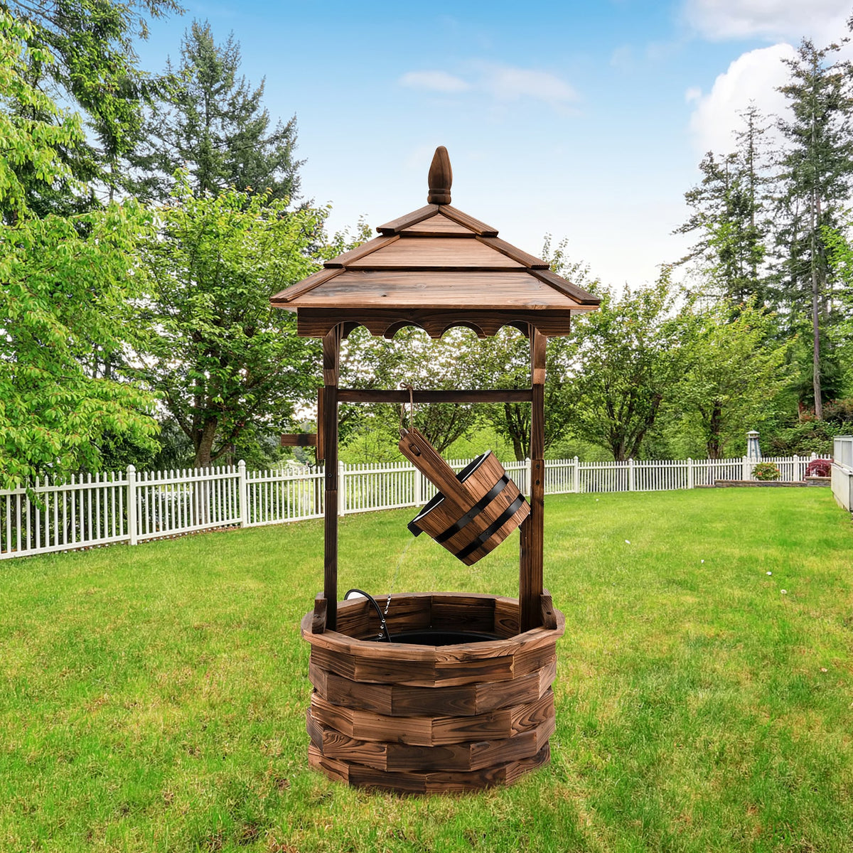 Patio Wooden Water Fountain with Electric Pump-Brown-Outdoor Water Fountains-DECOROLALA