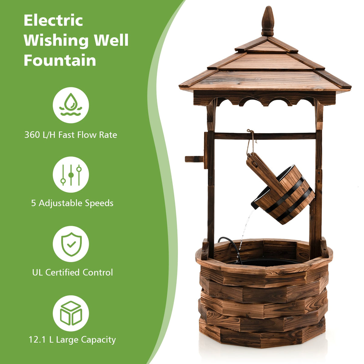 Patio Wooden Water Fountain with Electric Pump-Brown-Outdoor Water Fountains-DECOROLALA