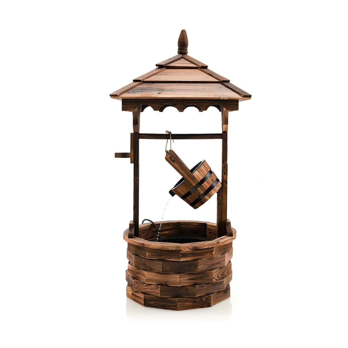 Patio Wooden Water Fountain with Electric Pump-Brown-Outdoor Water Fountains-DECOROLALA