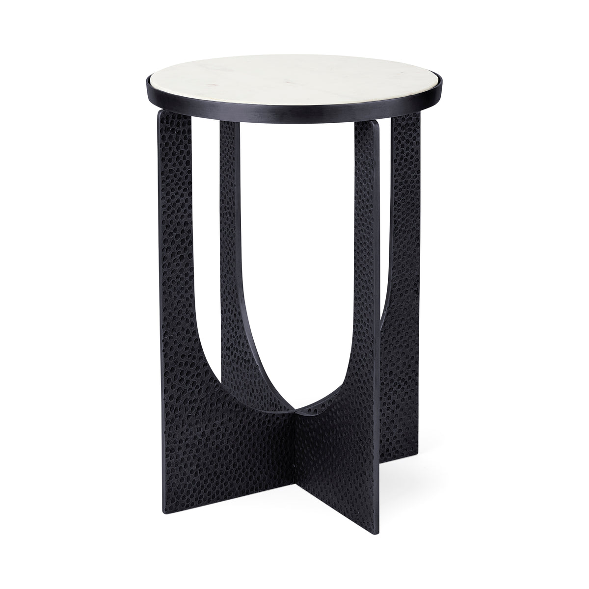 Patrick 23"H White Marble Top w/ Matte Black Metal Accent Table-Accent Tables-DECOROLALA