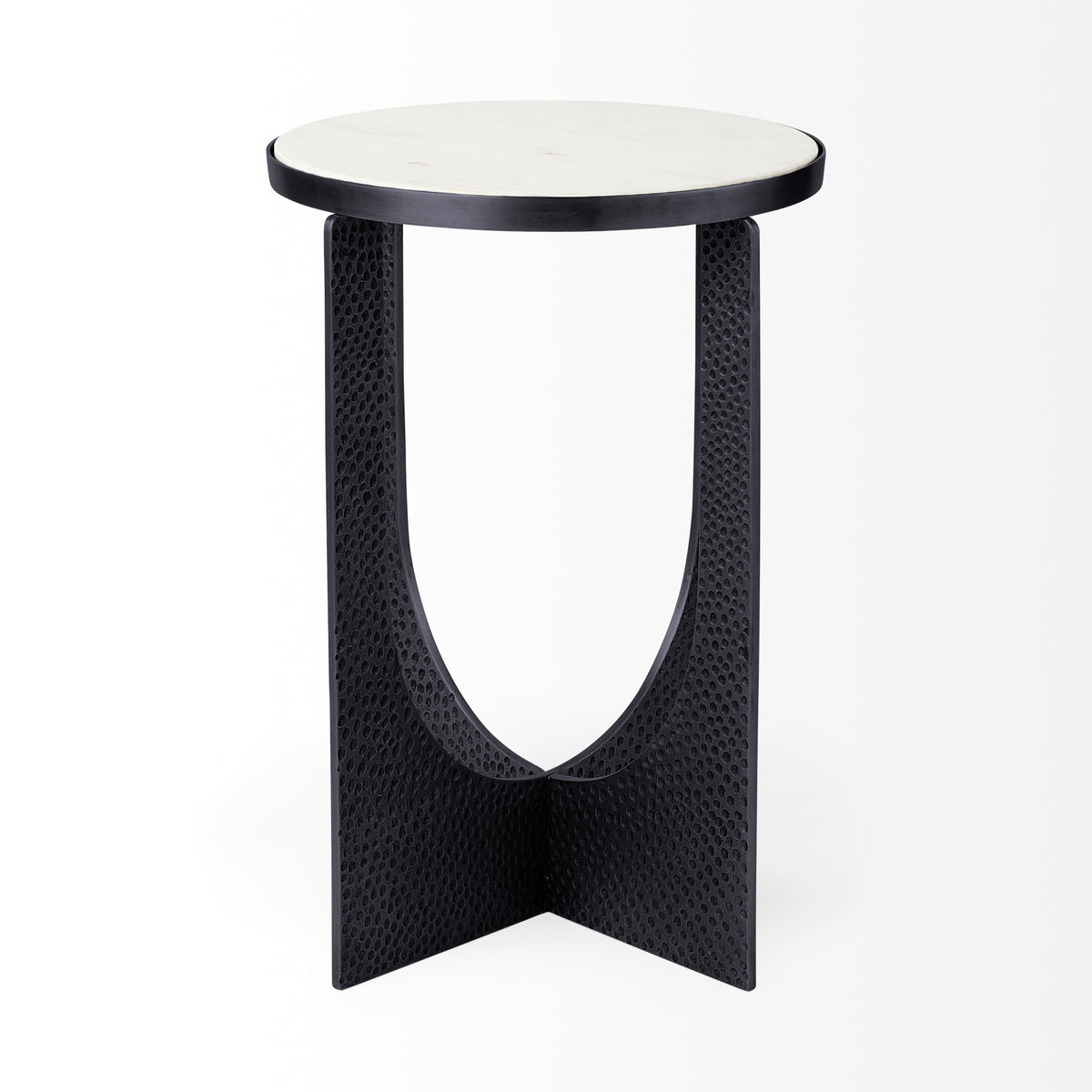 Patrick 23"H White Marble Top w/ Matte Black Metal Accent Table-Accent Tables-DECOROLALA