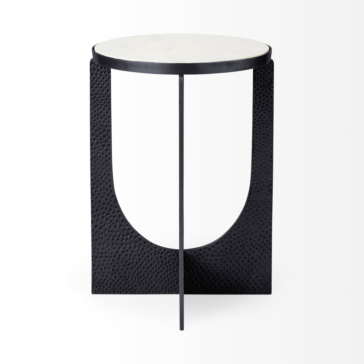 Patrick 23"H White Marble Top w/ Matte Black Metal Accent Table-Accent Tables-DECOROLALA