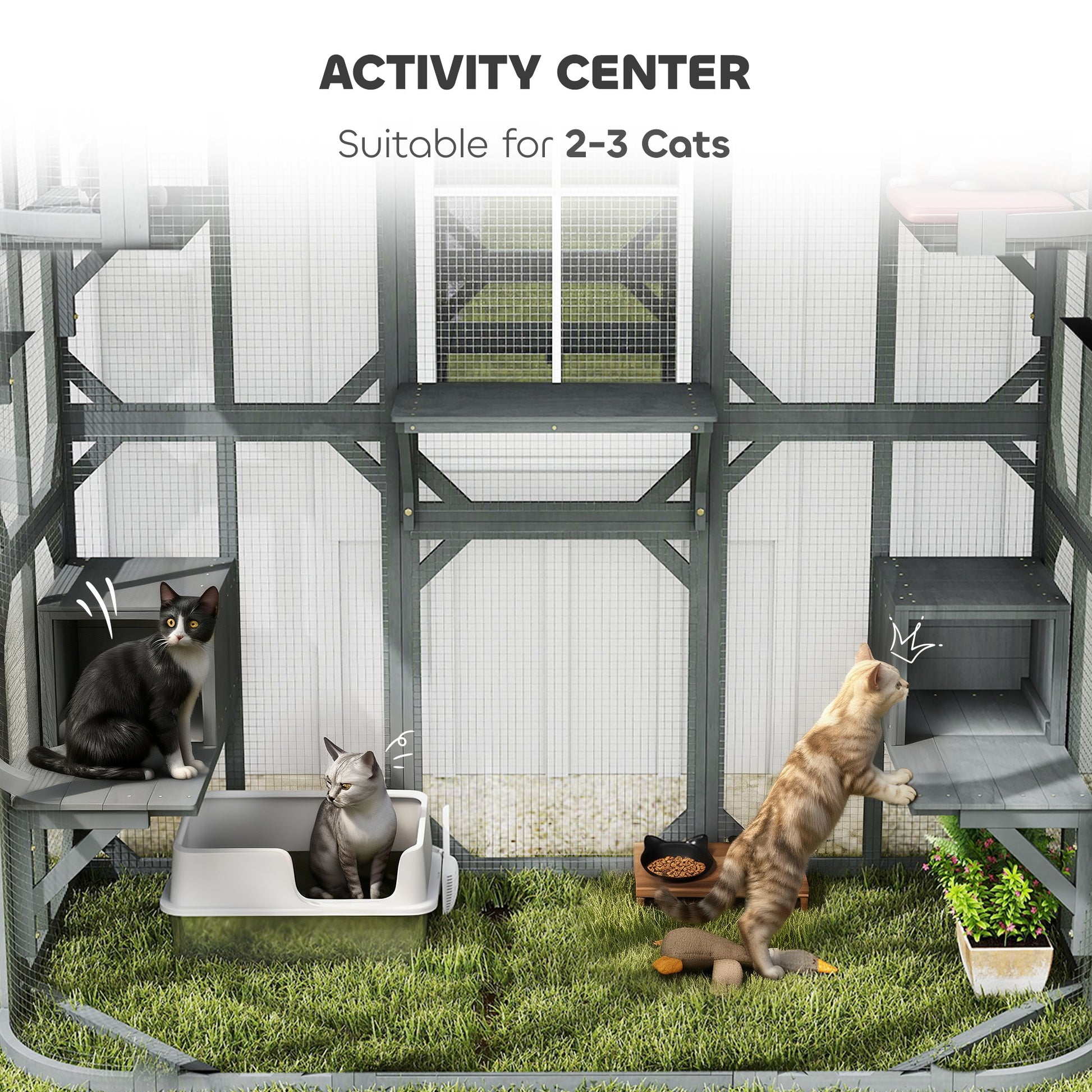 PawHut 71" Wooden Outdoor Catio Enclosure - Grey-DECOROLALA