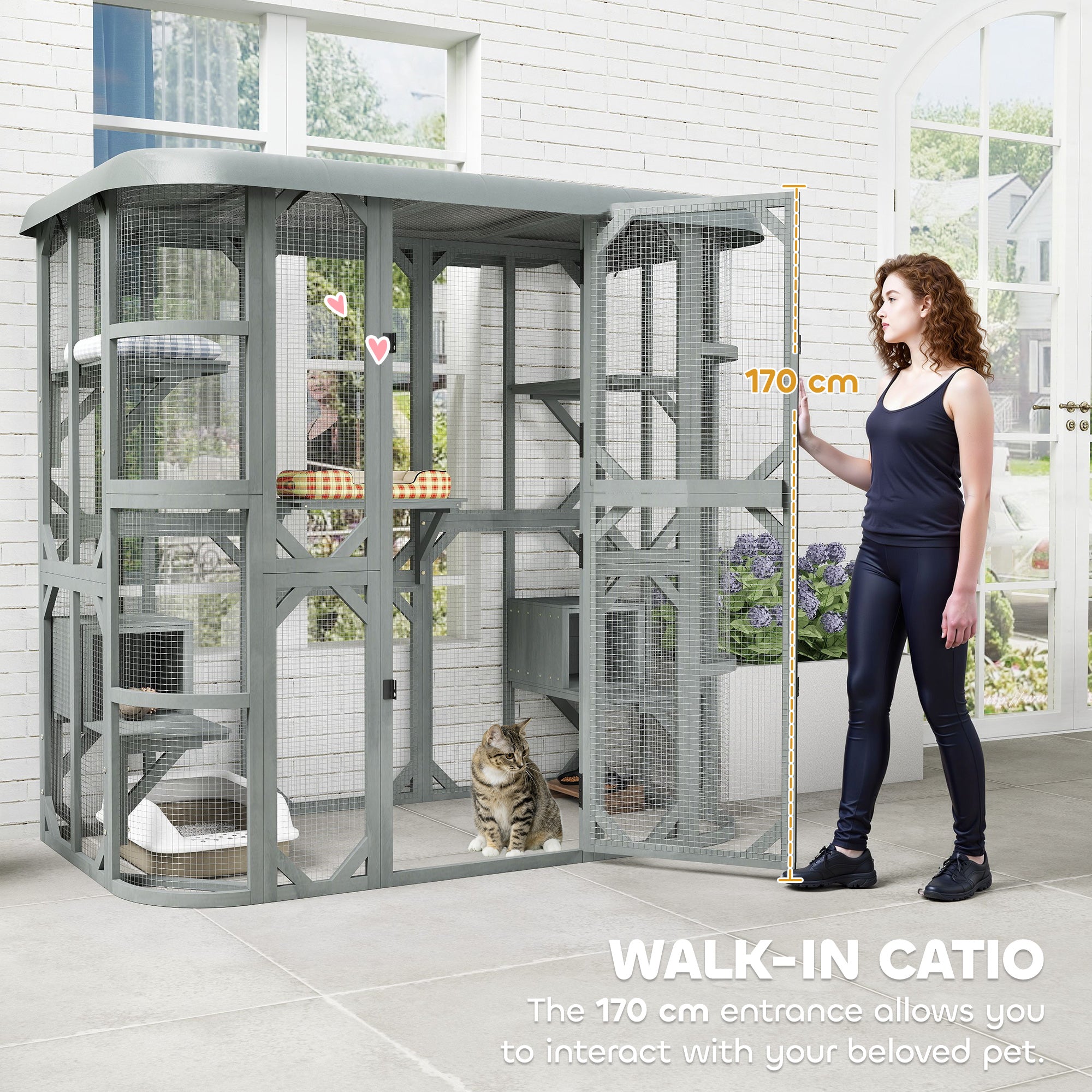 PawHut 71" Wooden Outdoor Catio Enclosure - Grey-DECOROLALA