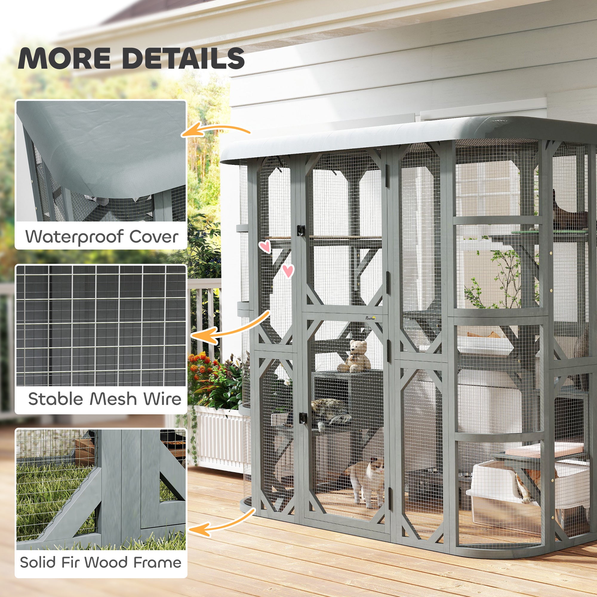 PawHut 71" Wooden Outdoor Catio Enclosure - Grey-DECOROLALA