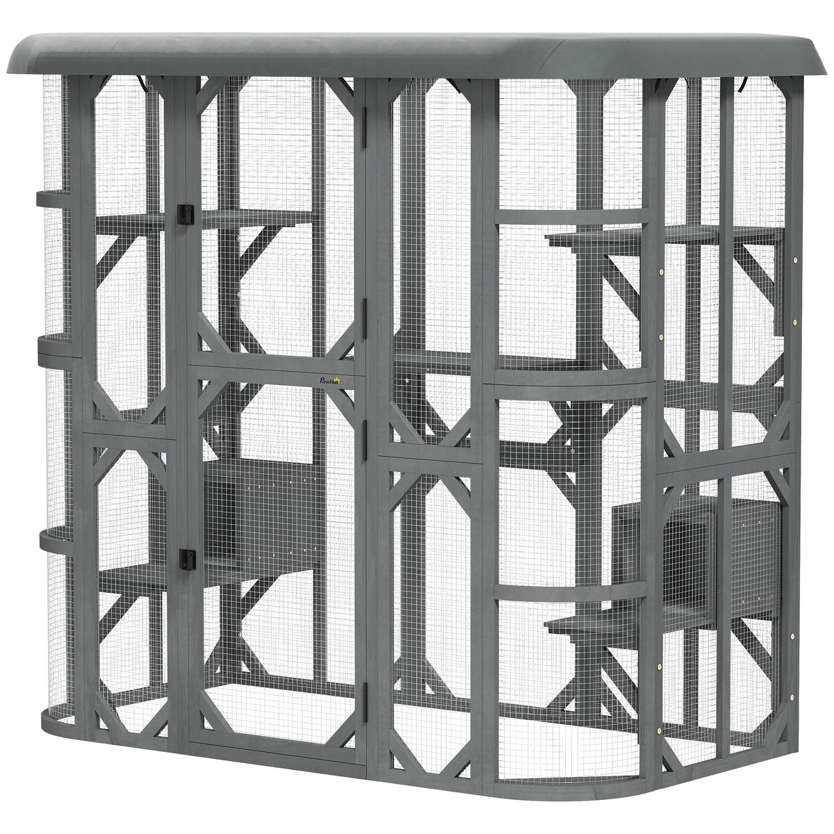 PawHut 71" Wooden Outdoor Catio Enclosure - Grey Fir Wood-Cat Supplies-DECOROLALA
