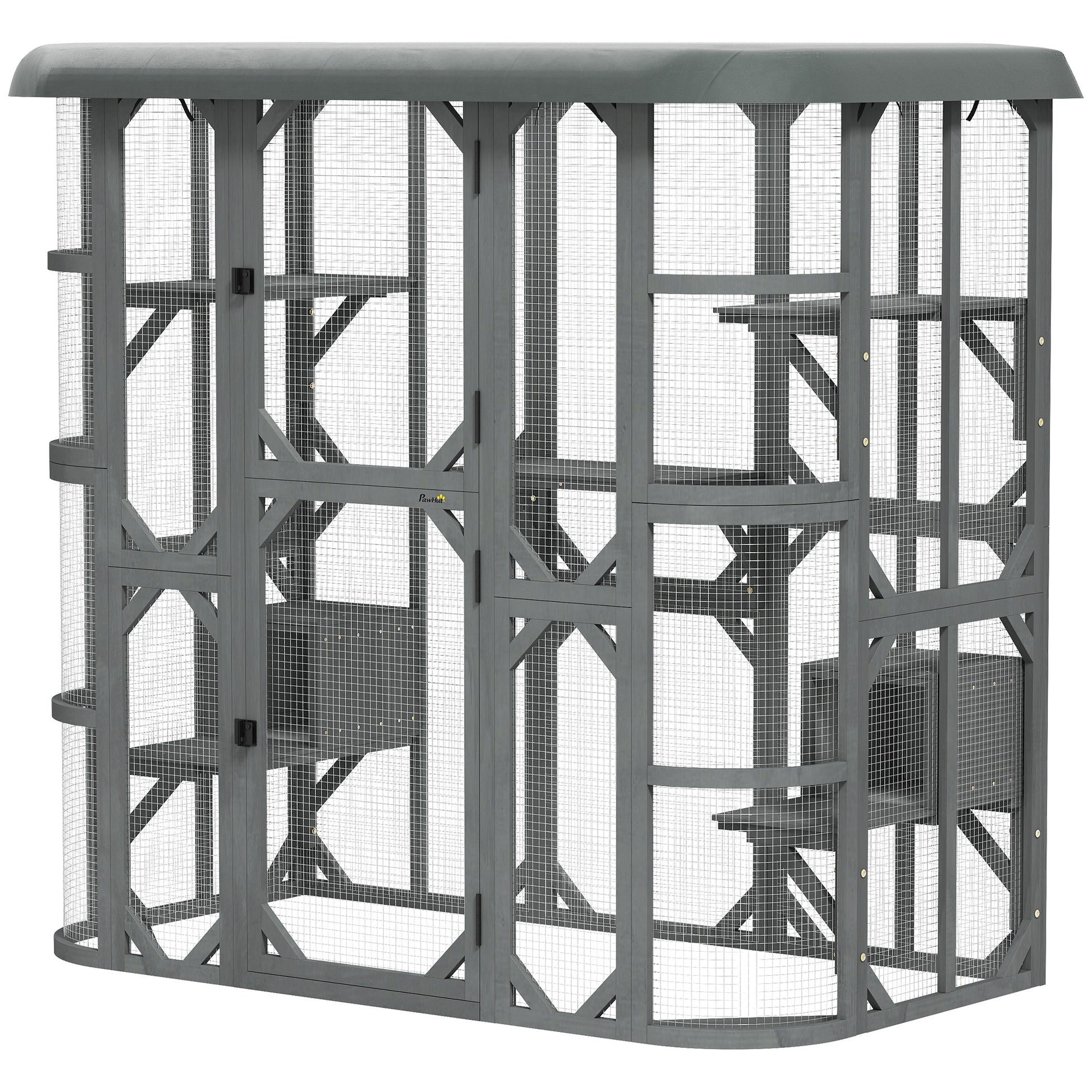PawHut 71" Wooden Outdoor Catio Enclosure - Grey-DECOROLALA