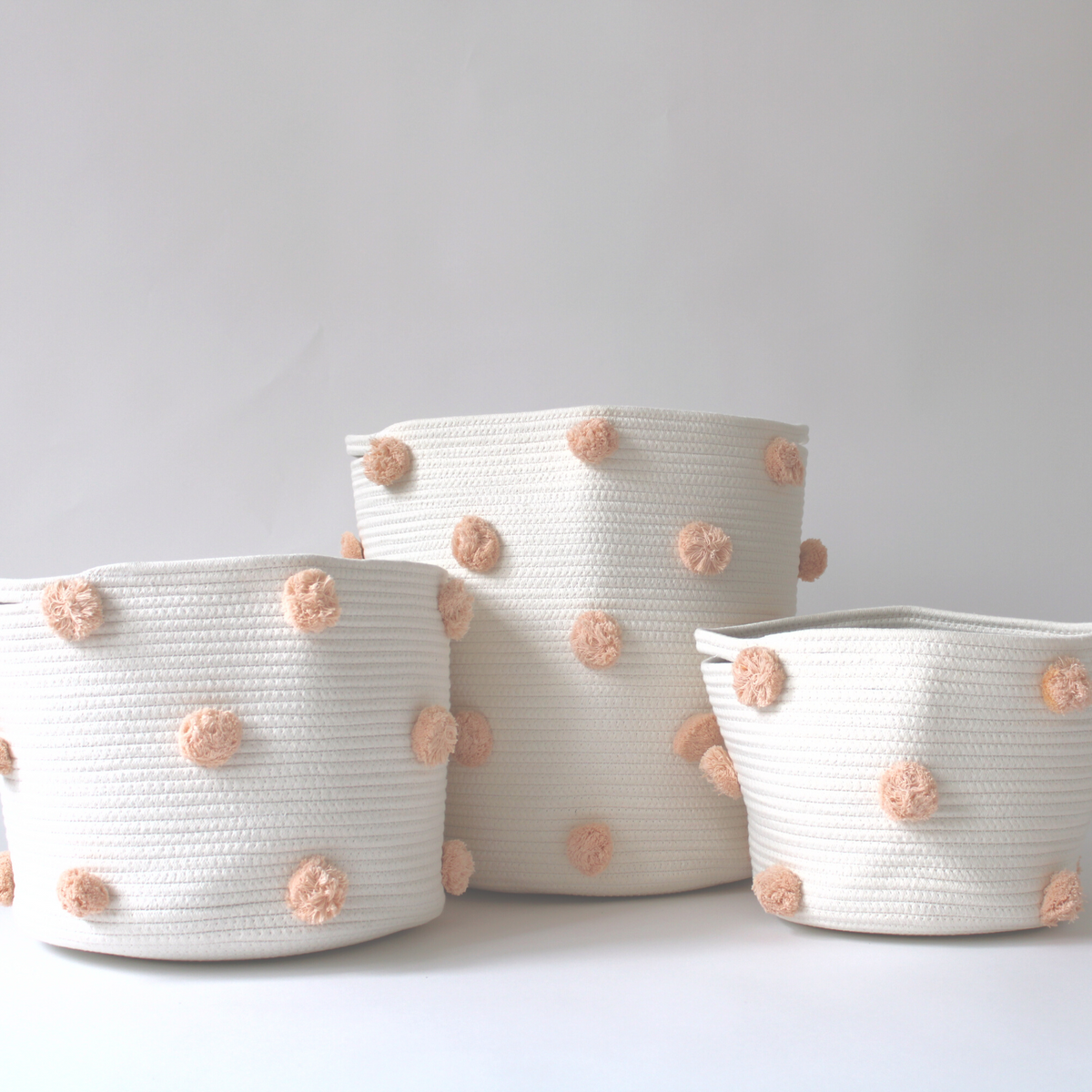 Peach Pom Basket - Large-Baskets-DECOROLALA