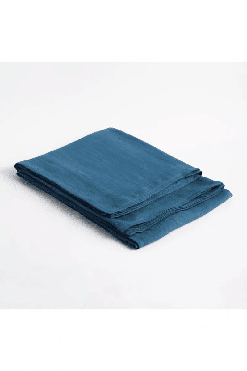 Peacock Blue Handmade Linen Tablecloth - Custom Sizes-n/a-DECOROLALA