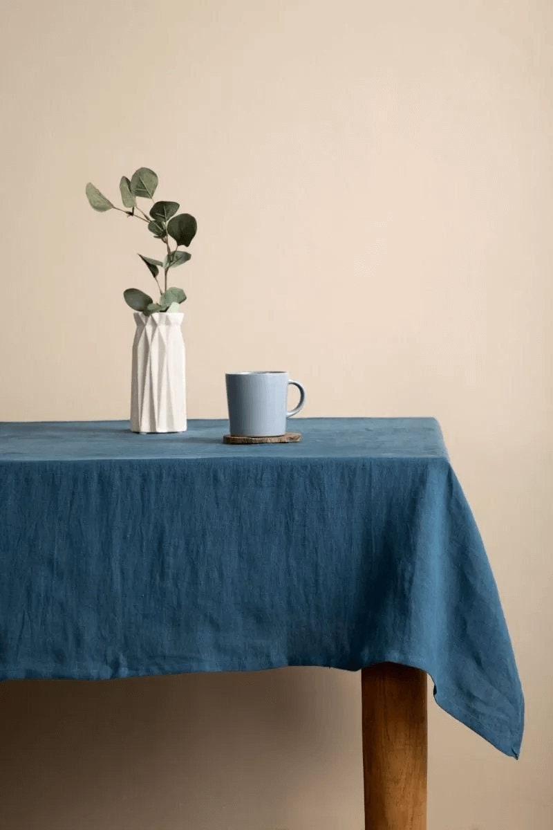 Peacock Blue Tablecloth | Pure Linen | Linen Cotton Mix | Soft | Handmade | Customisable Sizes | Customisable Shapes-n/a-DECOROLALA