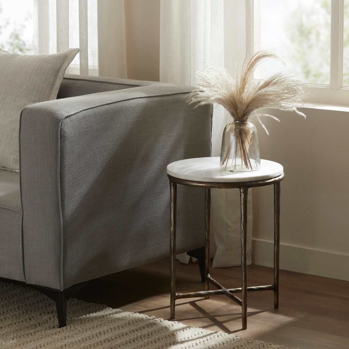Pearson Indoor Cast Aluminum Side Table, Antique Brass-End Tables-DECOROLALA
