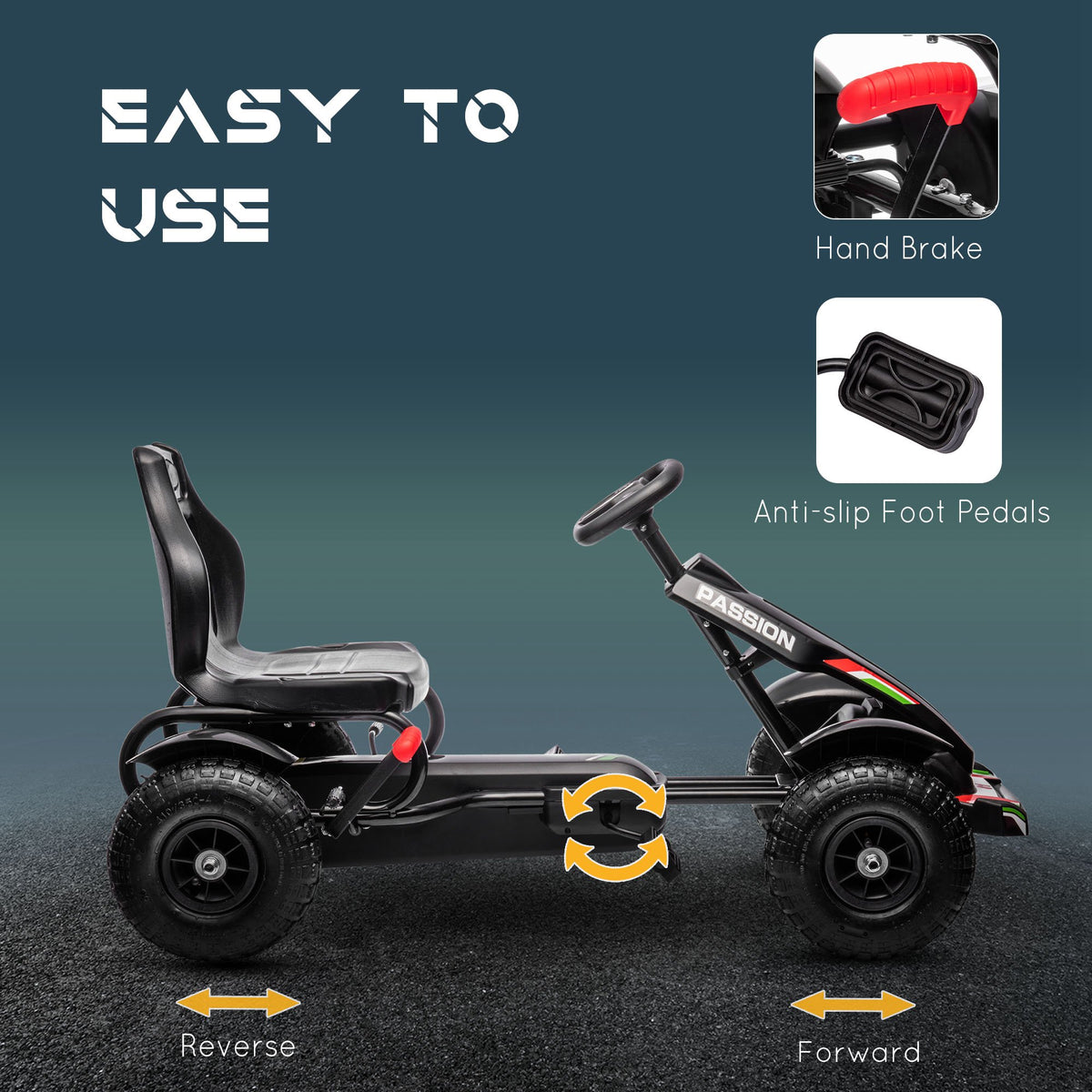 Pedal Go Kart for Kids, Pedal Car with Adjustable Bucket, Handbrake, 4 Rubber Wheels Powered Ride-Toys & Games > Baby & Toddler Toys > Riding & Rocking Toys > Pedal Go Karts for Kids-DECOROLALA