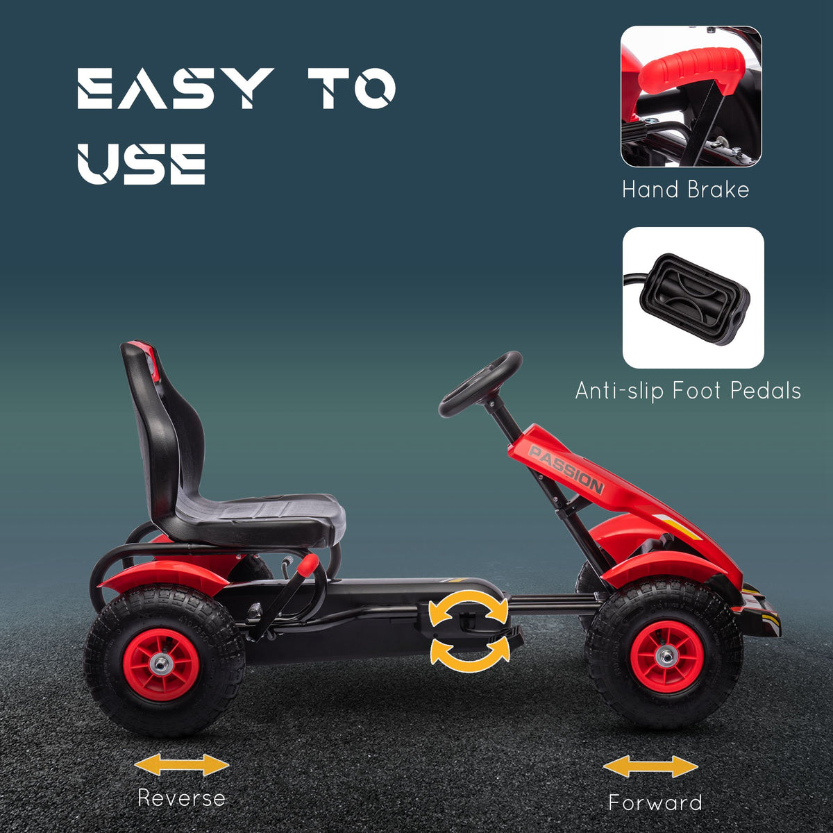 Pedal Go Kart for Kids, Pedal Car with Adjustable Bucket, Handbrake, 4 Rubber Wheels Powered Ride-Toys & Games > Baby & Toddler Toys > Riding & Rocking Toys > Pedal Go Karts for Kids-DECOROLALA