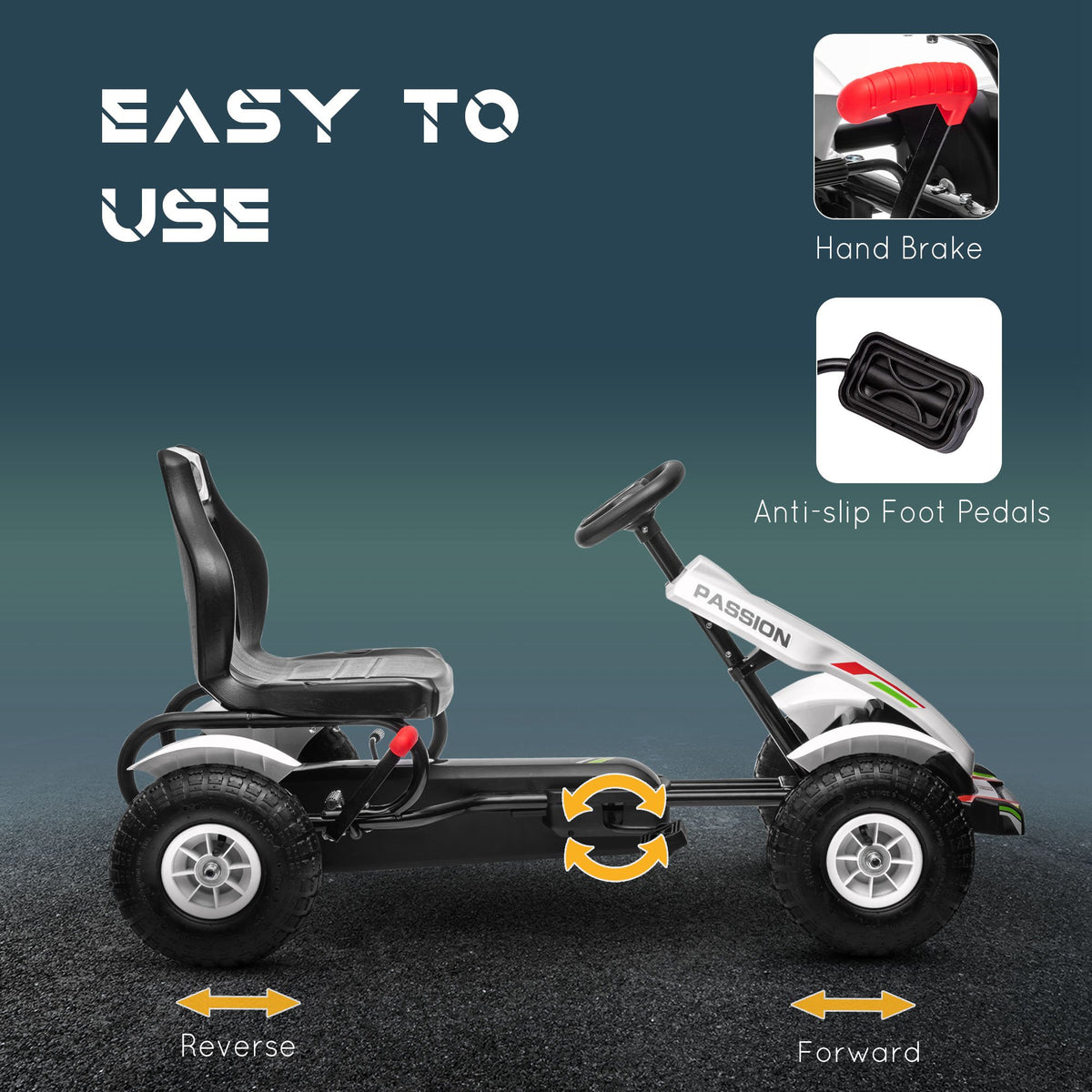 Pedal Go Kart for Kids, Pedal Car with Adjustable Bucket, Handbrake, 4 Rubber Wheels Powered Ride-Toys & Games > Baby & Toddler Toys > Riding & Rocking Toys > Pedal Go Karts for Kids-DECOROLALA