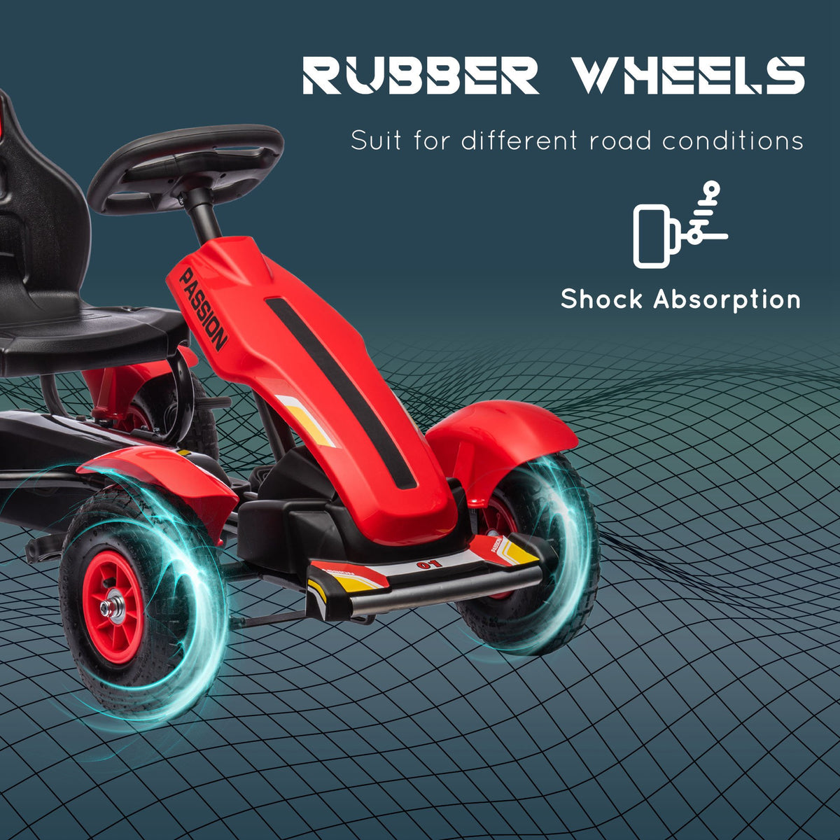 Pedal Go Kart for Kids, Pedal Car with Adjustable Bucket, Handbrake, 4 Rubber Wheels Powered Ride-Toys & Games > Baby & Toddler Toys > Riding & Rocking Toys > Pedal Go Karts for Kids-DECOROLALA