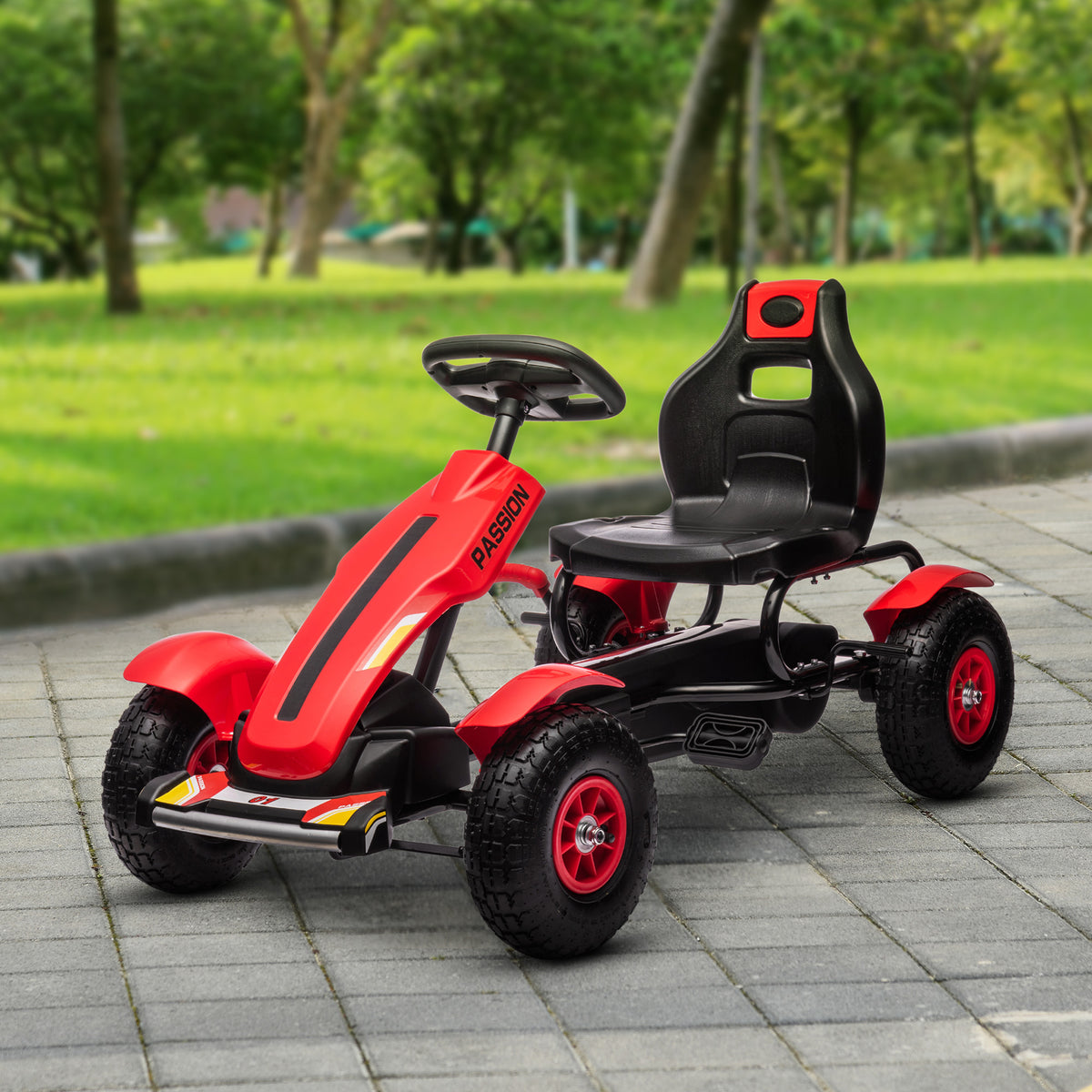 Pedal Go Kart for Kids, Pedal Car with Adjustable Bucket, Handbrake, 4 Rubber Wheels Powered Ride-Toys & Games > Baby & Toddler Toys > Riding & Rocking Toys > Pedal Go Karts for Kids-DECOROLALA