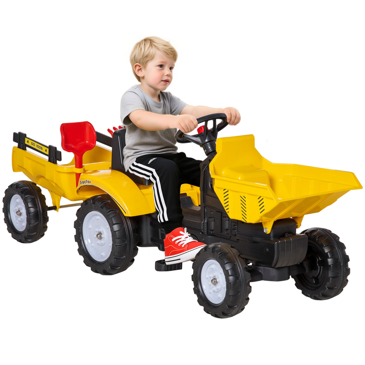 Ride on Toy Dump Truck for Kids, Pedal Construction Car with Detachable Trailer for 3 Years Old, Yellow-Toys & Games > Baby & Toddler Toys > Riding & Rocking Toys > Toy Excavators-DECOROLALA
