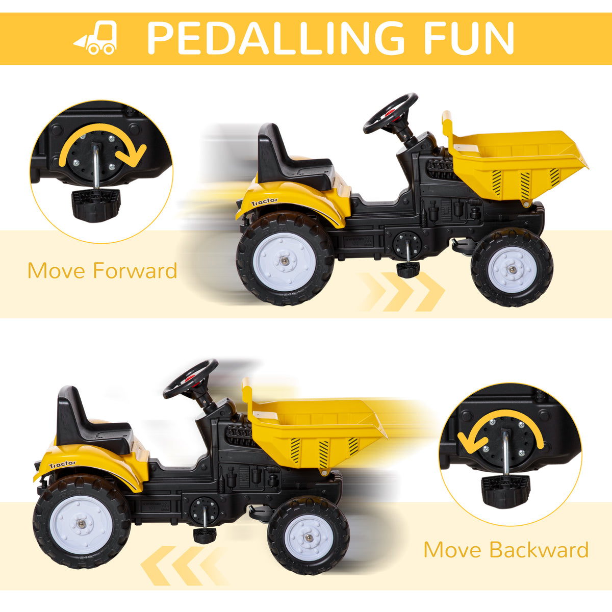 Ride on Toy Dump Truck for Kids, Pedal Construction Car with Detachable Trailer for 3 Years Old, Yellow-Toys & Games > Baby & Toddler Toys > Riding & Rocking Toys > Toy Excavators-DECOROLALA