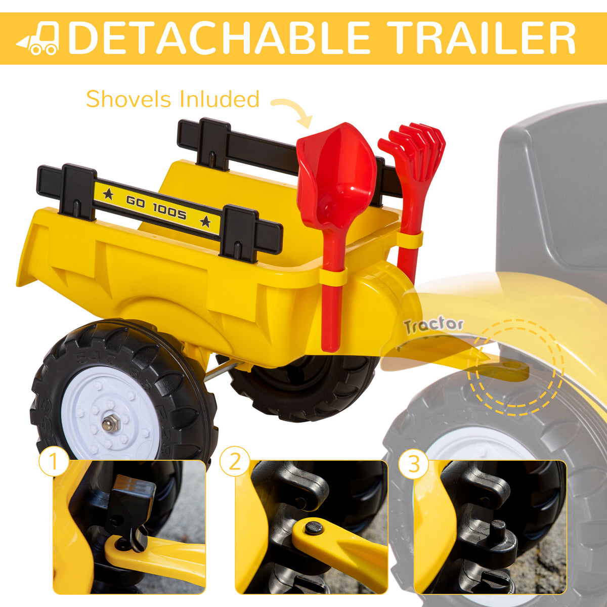 Ride on Toy Dump Truck for Kids, Pedal Construction Car with Detachable Trailer for 3 Years Old, Yellow-Toys & Games > Baby & Toddler Toys > Riding & Rocking Toys > Toy Excavators-DECOROLALA