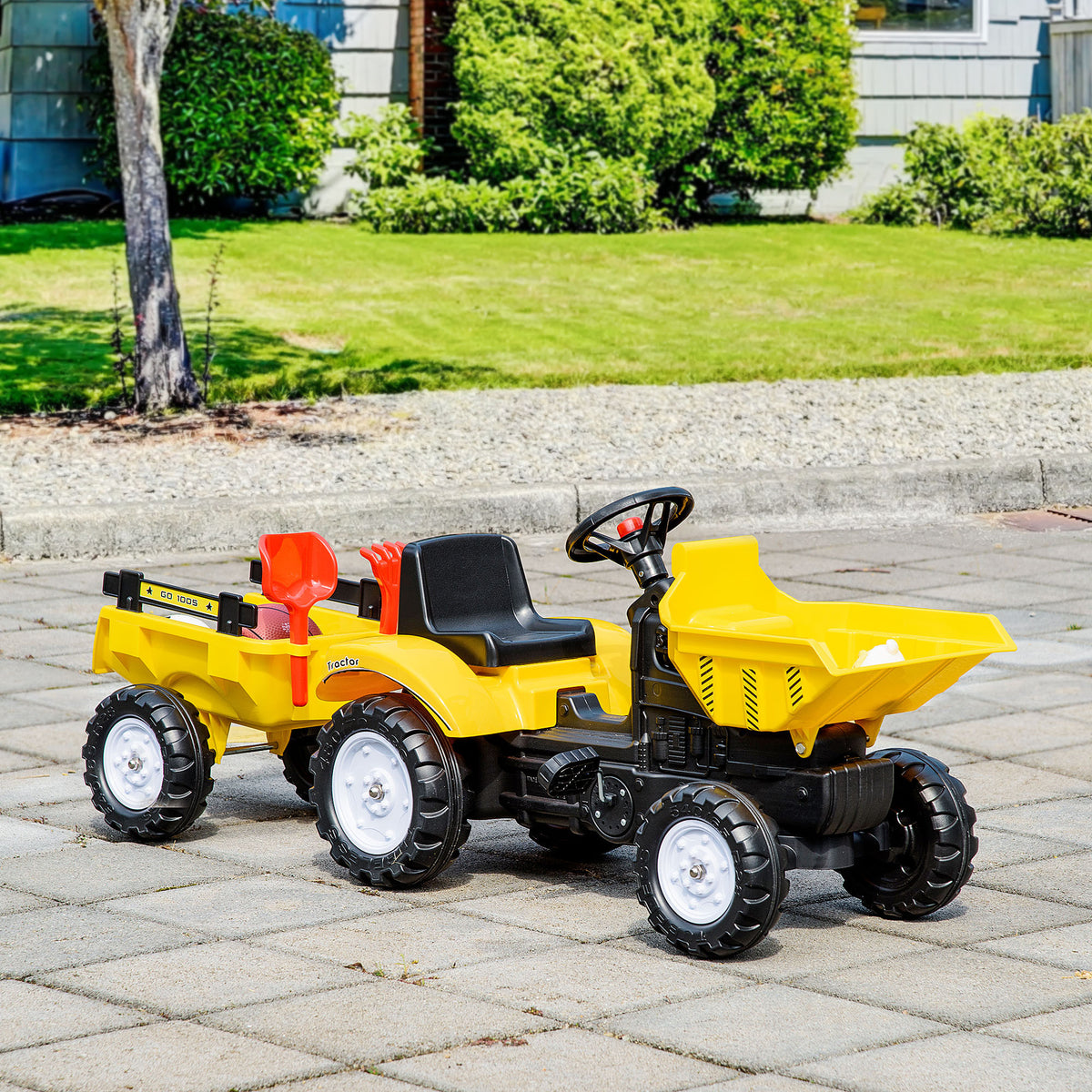 Ride on Toy Dump Truck for Kids, Pedal Construction Car with Detachable Trailer for 3 Years Old, Yellow-Toys & Games > Baby & Toddler Toys > Riding & Rocking Toys > Toy Excavators-DECOROLALA