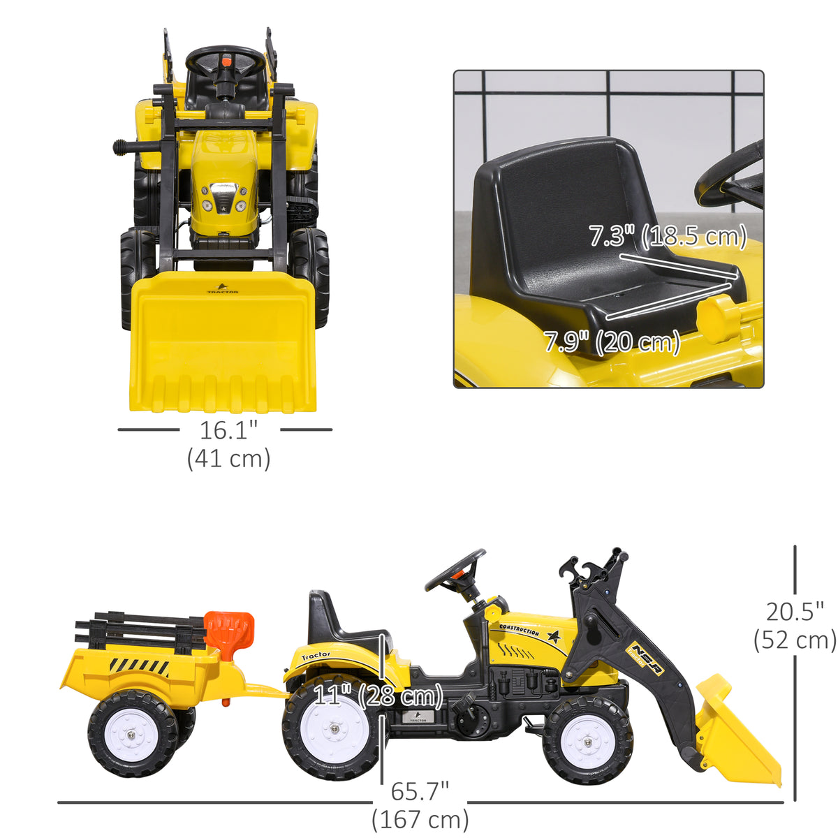Front Loader Excavator Ride On Toy Pedal Control with 6 Wheels Controllable Bucket for 3 Years Old, Yellow-Toys & Games > Baby & Toddler Toys > Riding & Rocking Toys > Toy Excavators-DECOROLALA