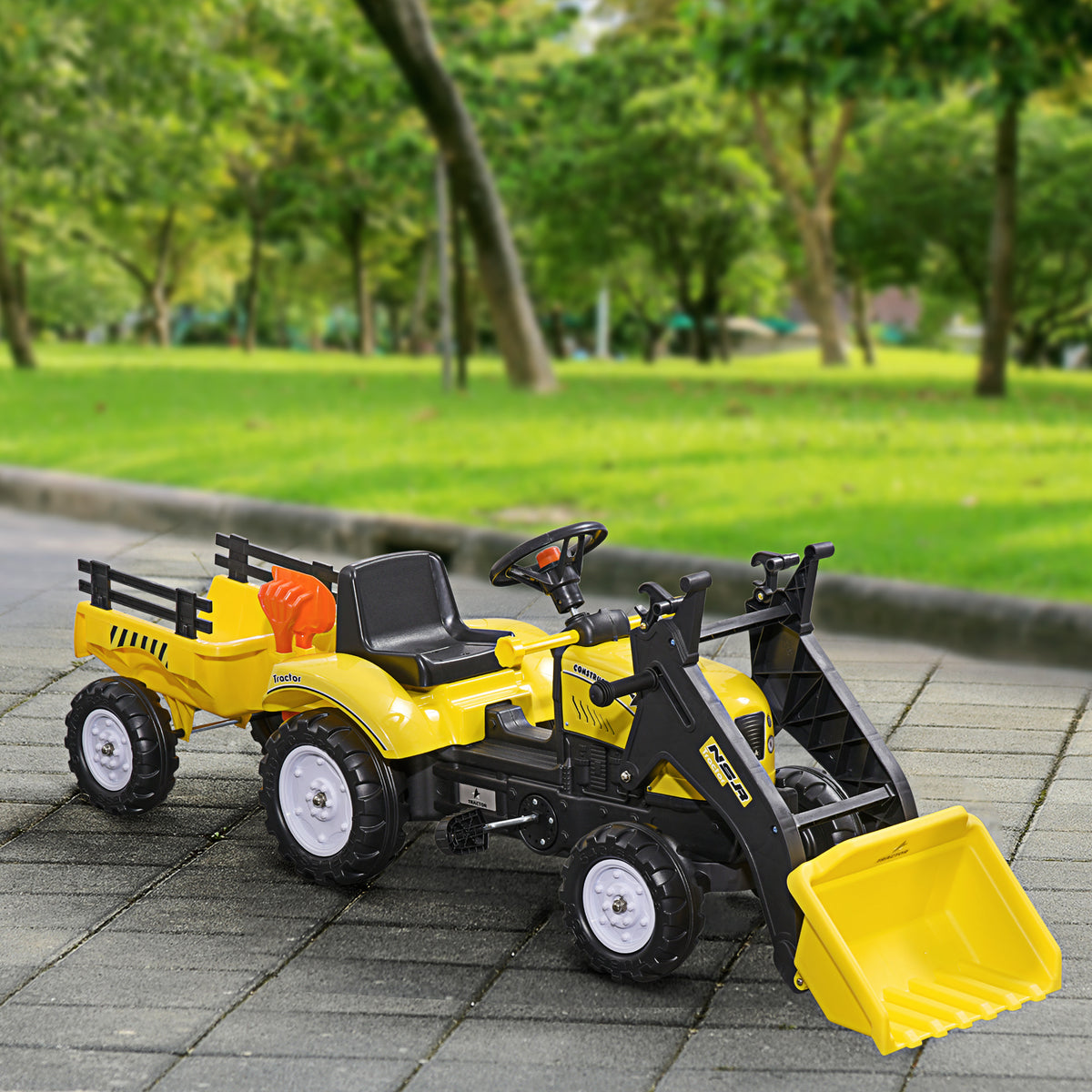 Front Loader Excavator Ride On Toy Pedal Control with 6 Wheels Controllable Bucket for 3 Years Old, Yellow-Toys & Games > Baby & Toddler Toys > Riding & Rocking Toys > Toy Excavators-DECOROLALA