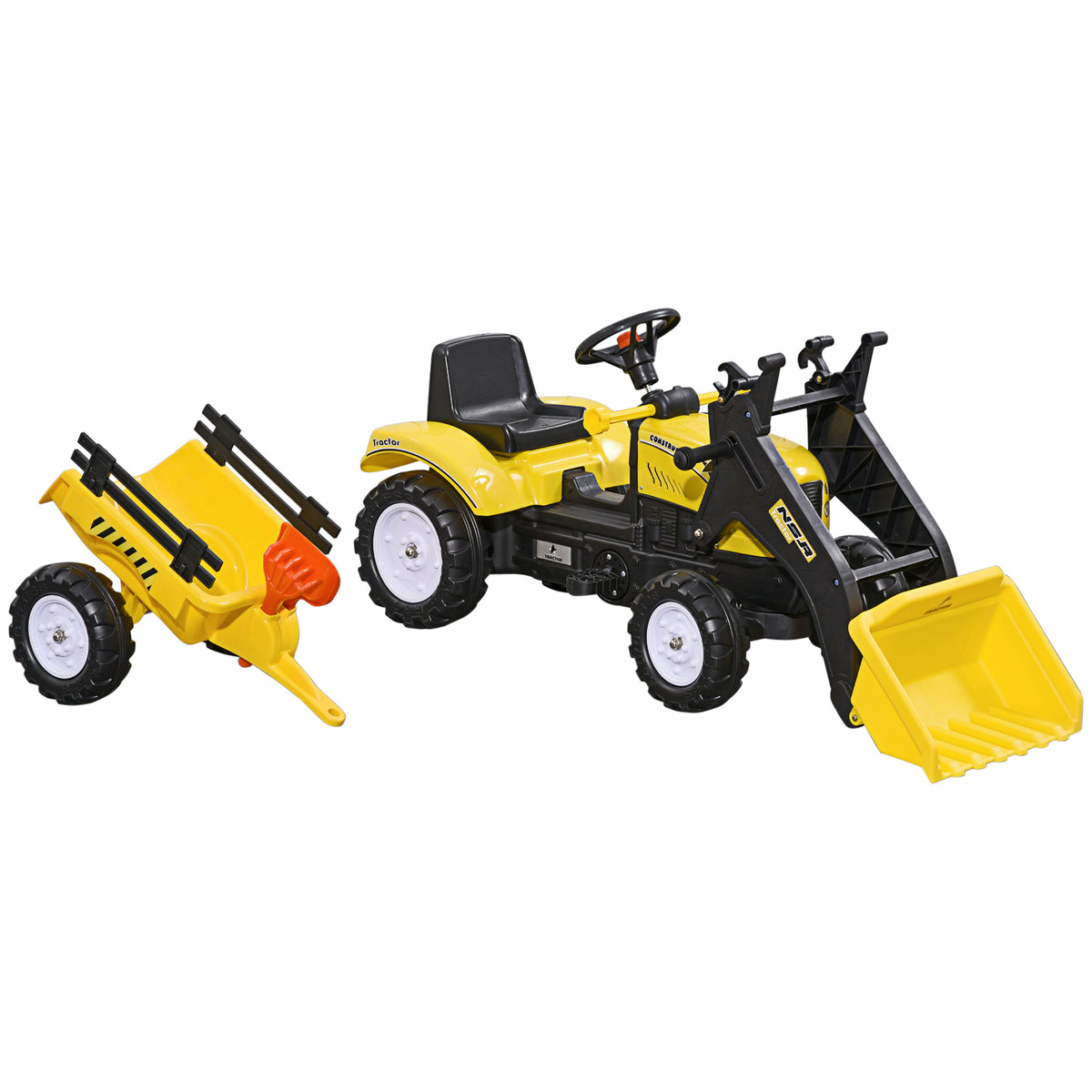 Front Loader Excavator Ride On Toy Pedal Control with 6 Wheels Controllable Bucket for 3 Years Old, Yellow-Toys & Games > Baby & Toddler Toys > Riding & Rocking Toys > Toy Excavators-DECOROLALA
