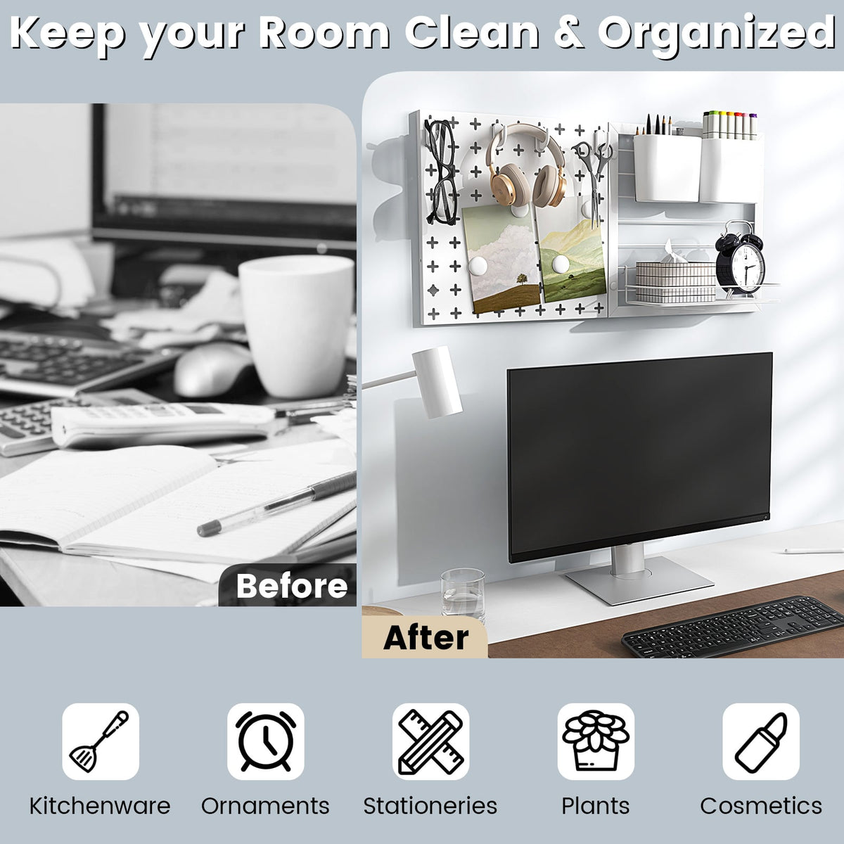 Pegboard Combination Kit Combination Wall Organizer with Magnets and Hooks-Dish Racks-DECOROLALA