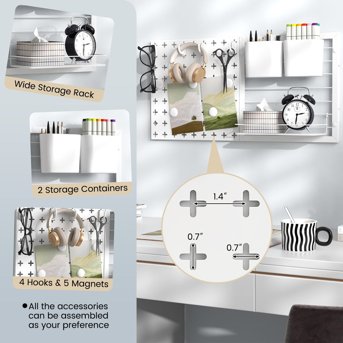 Pegboard Combination Kit Combination Wall Organizer with Magnets and Hooks-Dish Racks-DECOROLALA