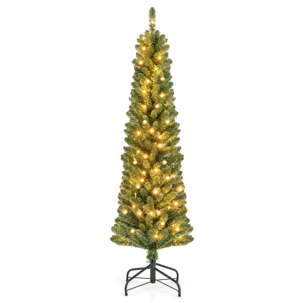 Pencil Christmas Tree with Memory Wire Branch Tips and Warm LED Lights-5FT-Christmas Trees-DECOROLALA